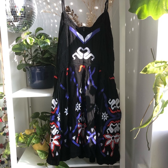 Free People Floral Embroidered Tank Sun Dress M - Picture 4 of 6